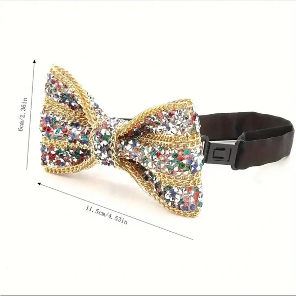 Gold and Red Beaded Bow Tie